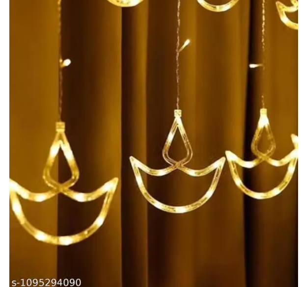 Diya Curtain Decorative LED String Lights – 3 Meter Warm White Plug-in Lights with 108 LEDs, 6+6 Diya Design for Diwali, Wall, Balcony, Indoor & Outdoor Wedding & Festival Decoration - MSH