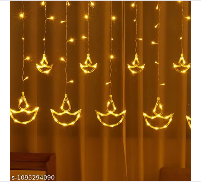 Diya Curtain Decorative LED String Lights – 3 Meter Warm White Plug-in Lights with 108 LEDs, 6+6 Diya Design for Diwali, Wall, Balcony, Indoor & Outdoor Wedding & Festival Decoration - MSH